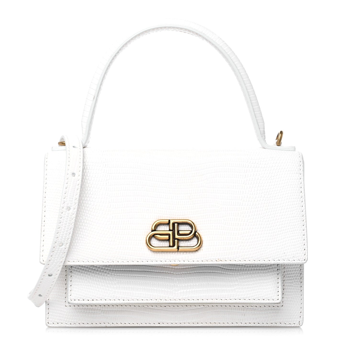Patent Calfskin Lizard Embossed XS Sharp Top Handle Bag White