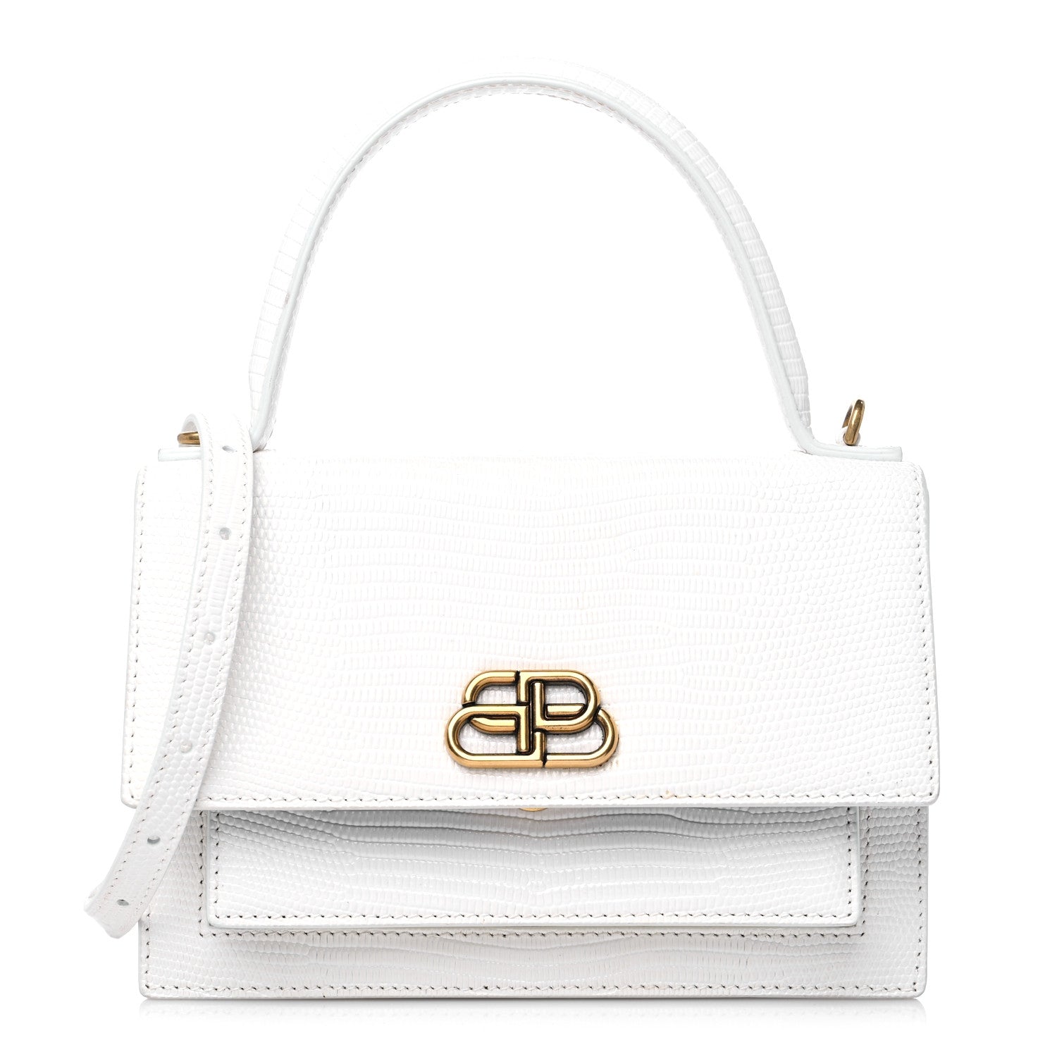 Balenciaga Patent Calfskin Lizard Embossed XS Sharp Top Handle Bag White 1 of 13