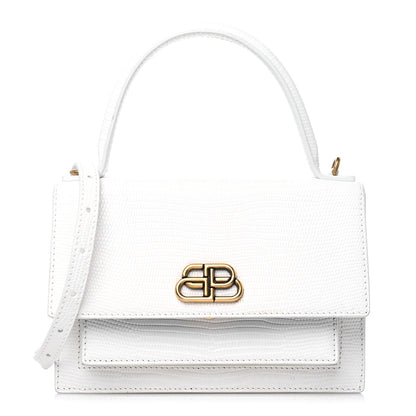 Balenciaga Patent Calfskin Lizard Embossed XS Sharp Top Handle Bag White 1 of 13