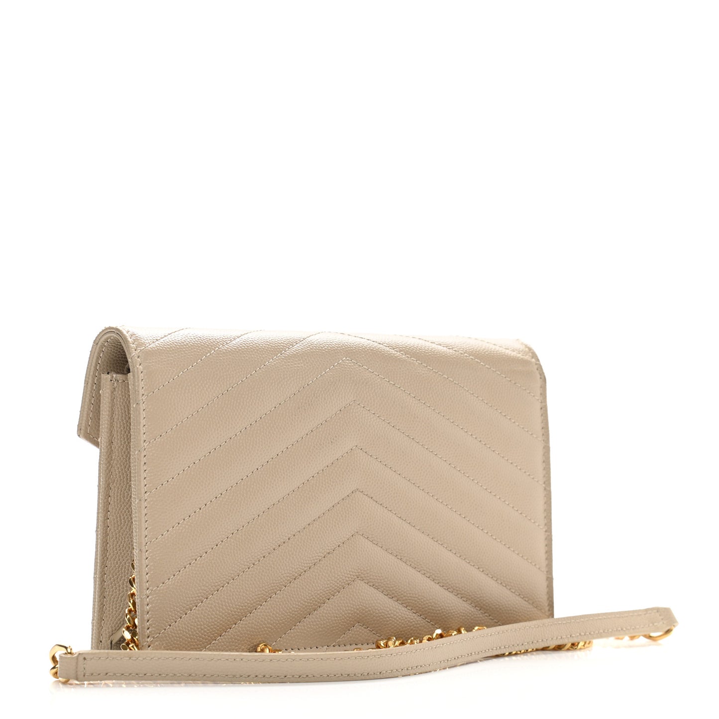 Grain De Poudre Matelasse Chevron Monogram Envelope Chain Wallet Dark Beige