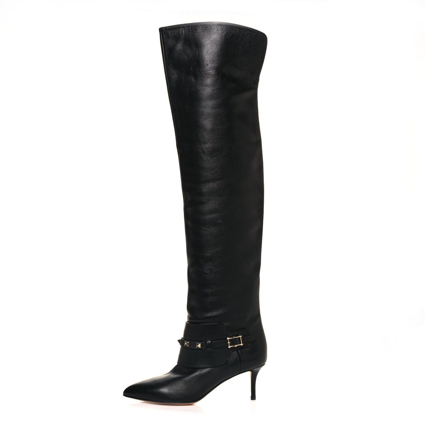 Calfskin Rockstud Over The Knee Boots 35 Black