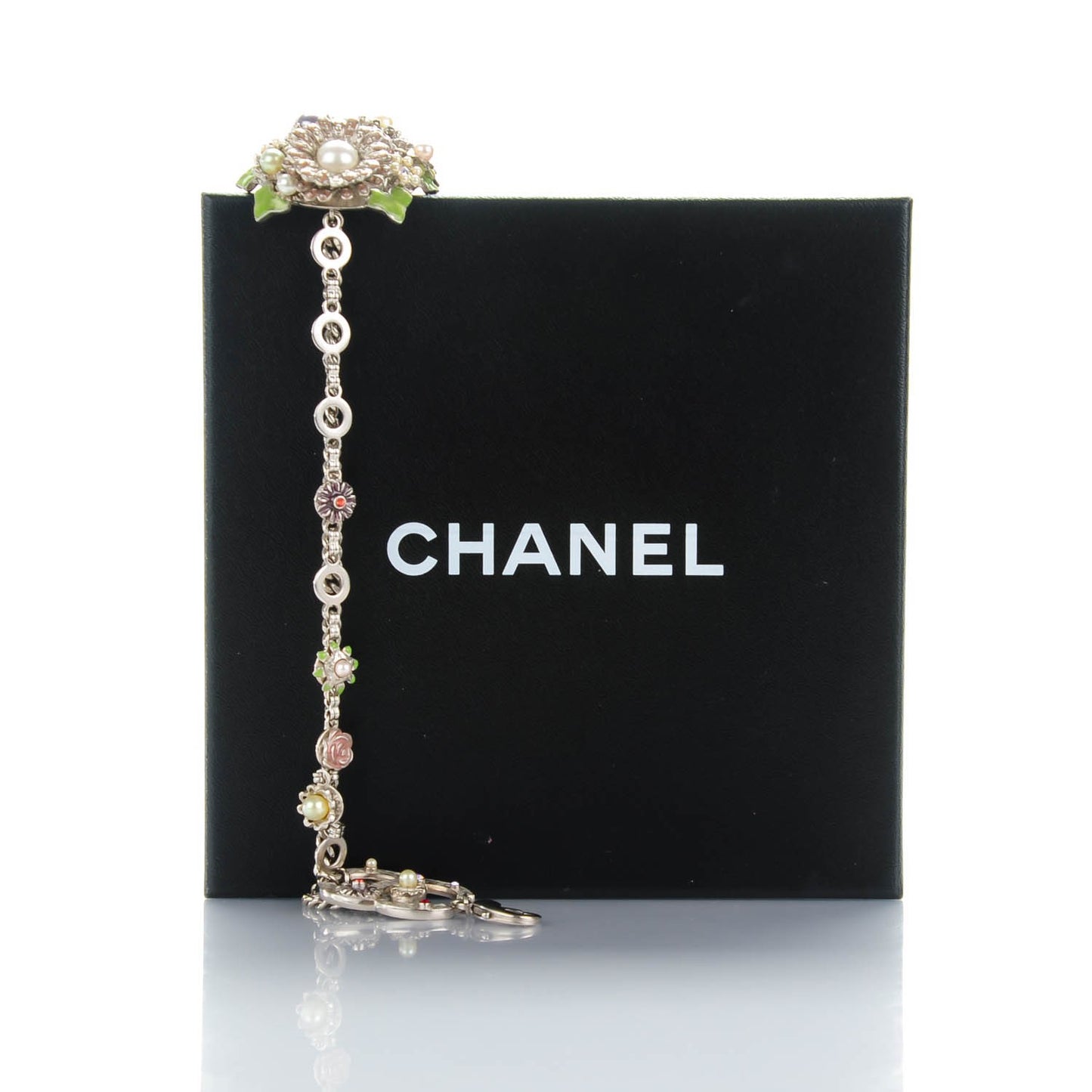 Crystal Enamel Pearl Flower CC Belt Silver