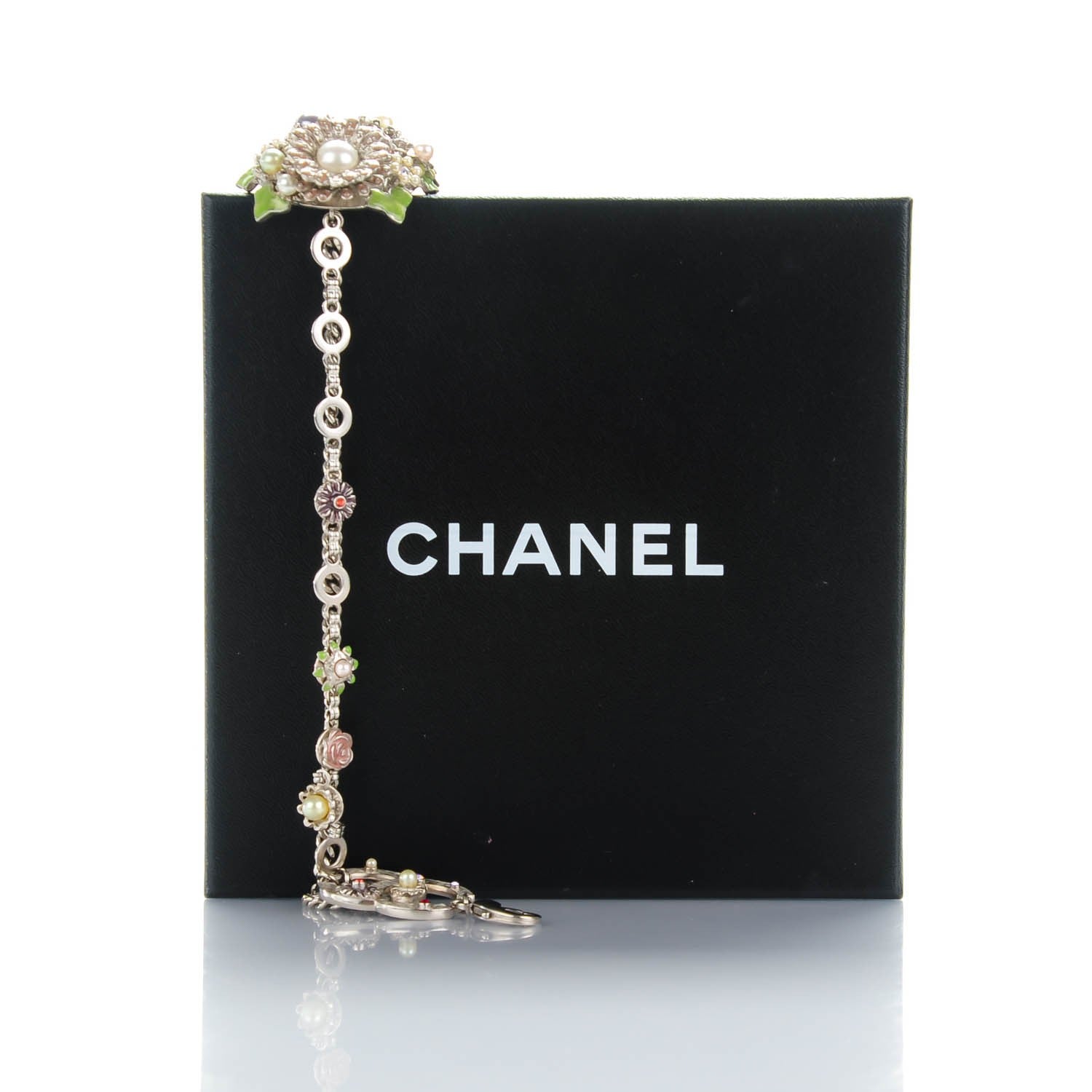 Chanel Crystal Enamel Pearl Flower CC Belt Silver 4 of 6