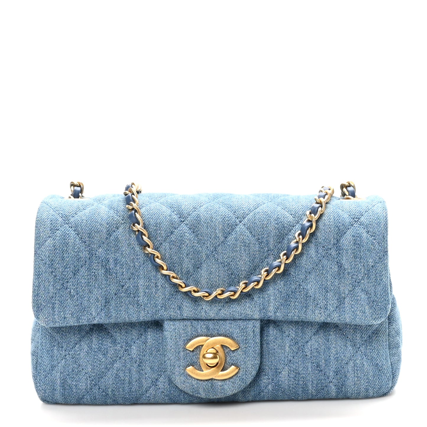 Denim Quilted Mini Pearl Crush Rectangular Flap Blue