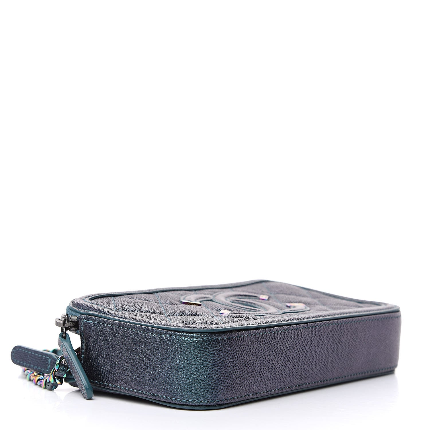 Chanel Iridescent Caviar Quilted CC Filigree Clutch With Chain Dark Turquoise 4 of 13