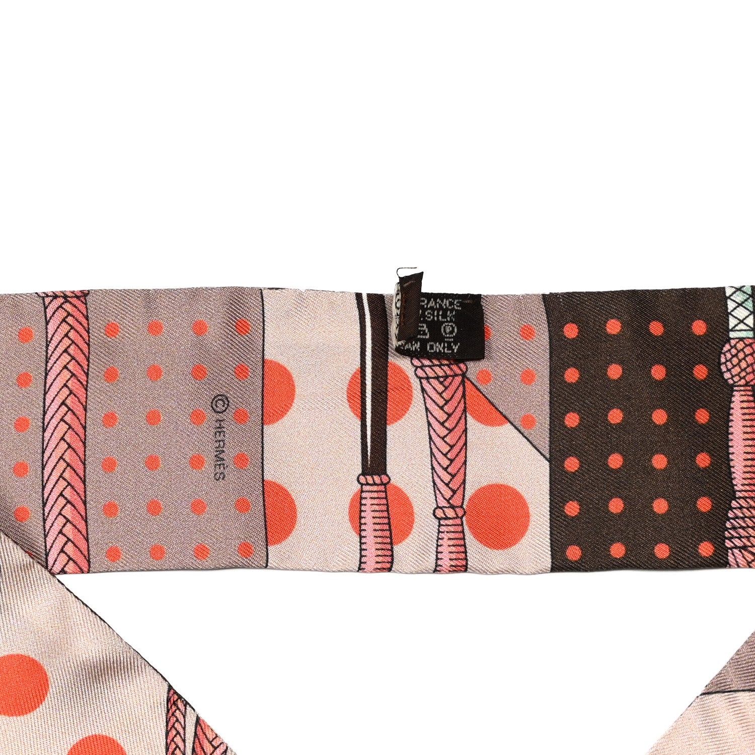 Hermes Silk Clic Clac a Pois Twilly Rose Nacre Marron Corail 3 of 3