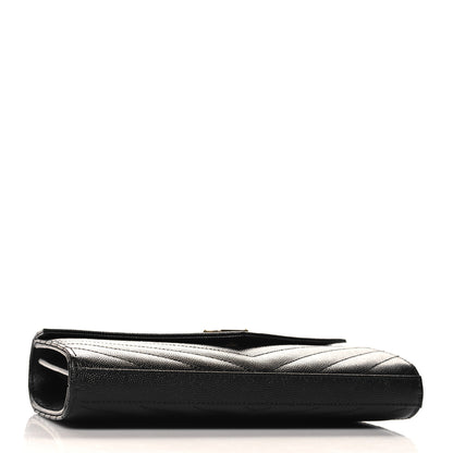Saint Laurent Grain De Poudre Matelasse Chevron Monogram Chain Wallet Black 4 of 11