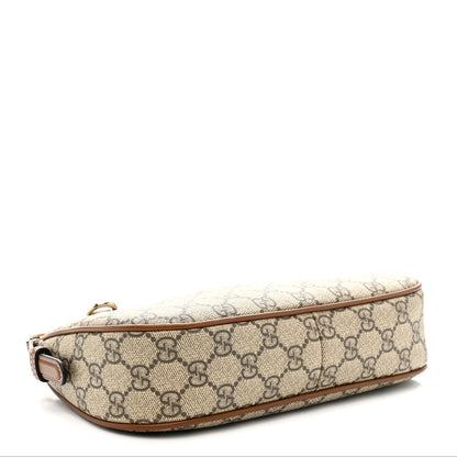 Gucci GG Supreme Monogram Textured Calfskin Small Emblem Shoulder Bag Beige Dark Brown 4 of 11