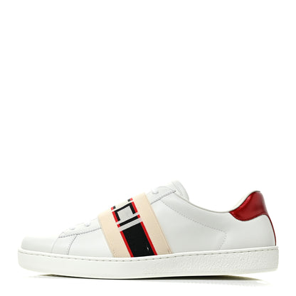 Gucci Calfskin Stripe Mens New Ace Sneakers 8.5 White Ecru Red Flame 1 of 9