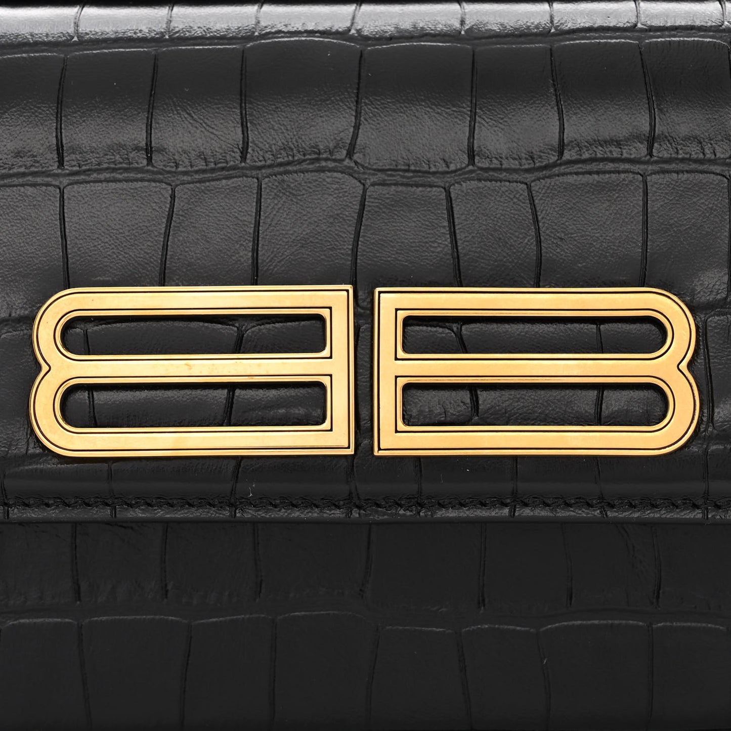 Extra Supple Calfskin Crocodile Embossed Small Gossip Bag Black