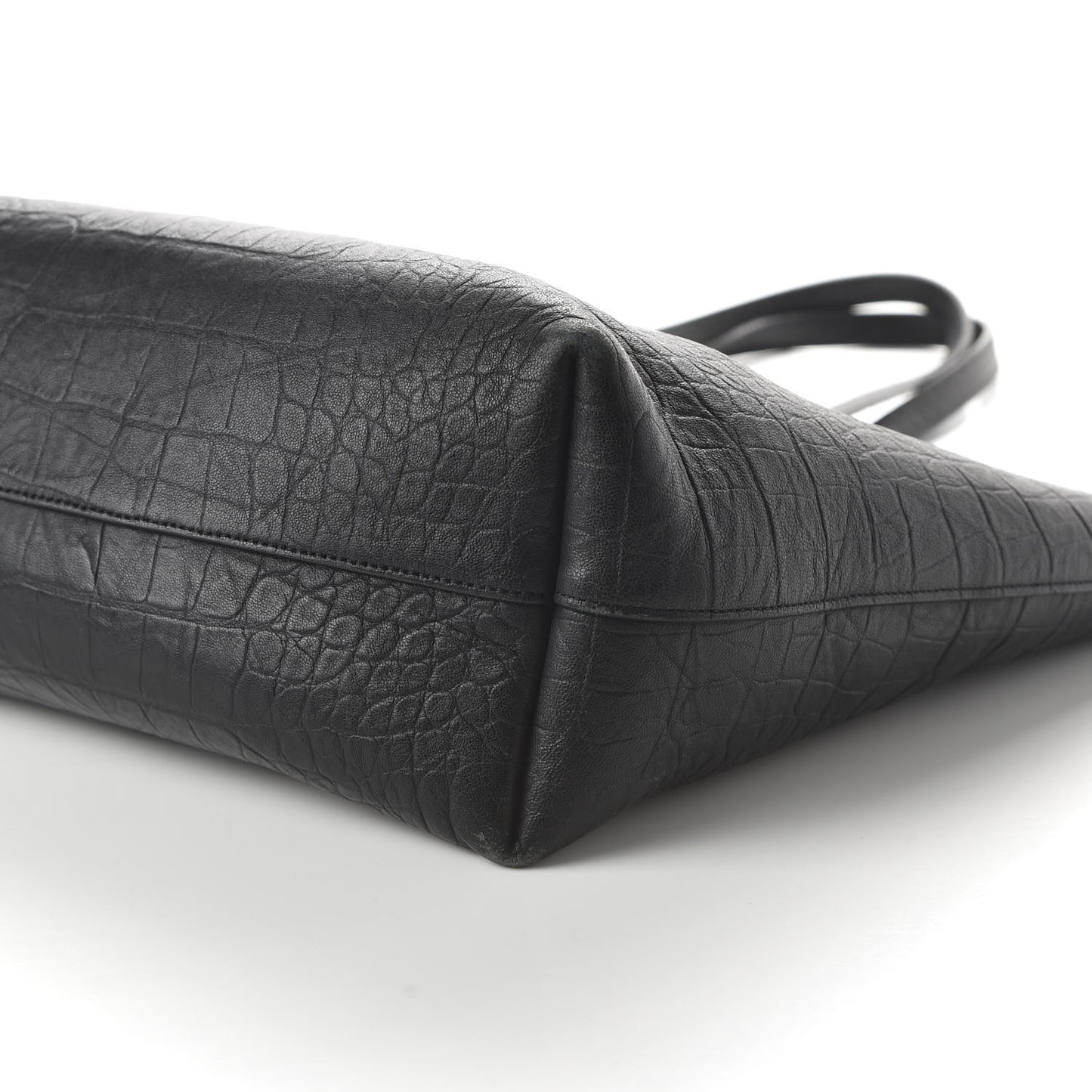 Calfskin Crocodile Embossed Large Shopper Tote Black