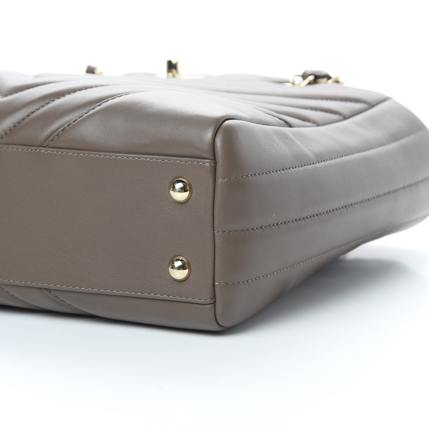 Calfskin Chevron Quilted Small Statement Shopping Tote Khaki