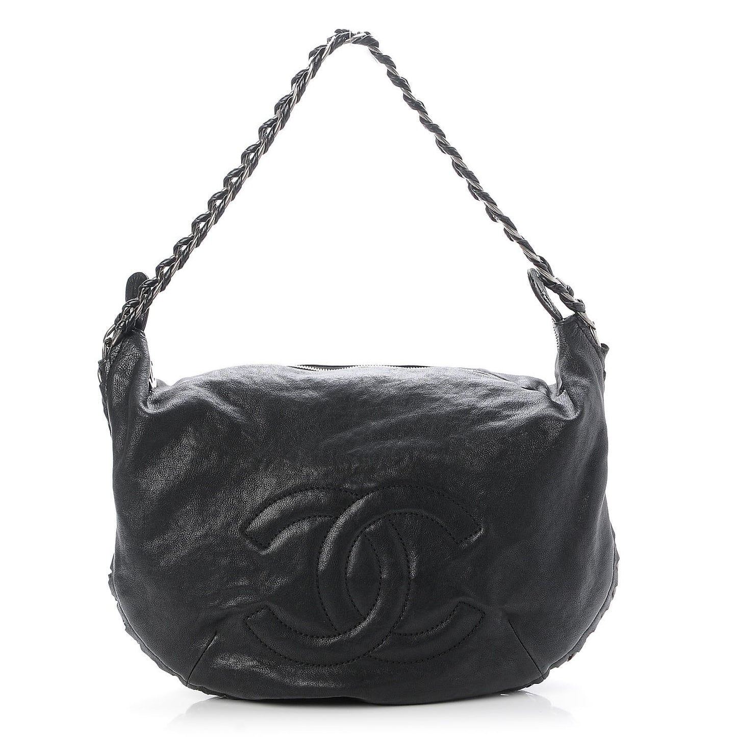 Calfskin Modern Chain Hobo Black