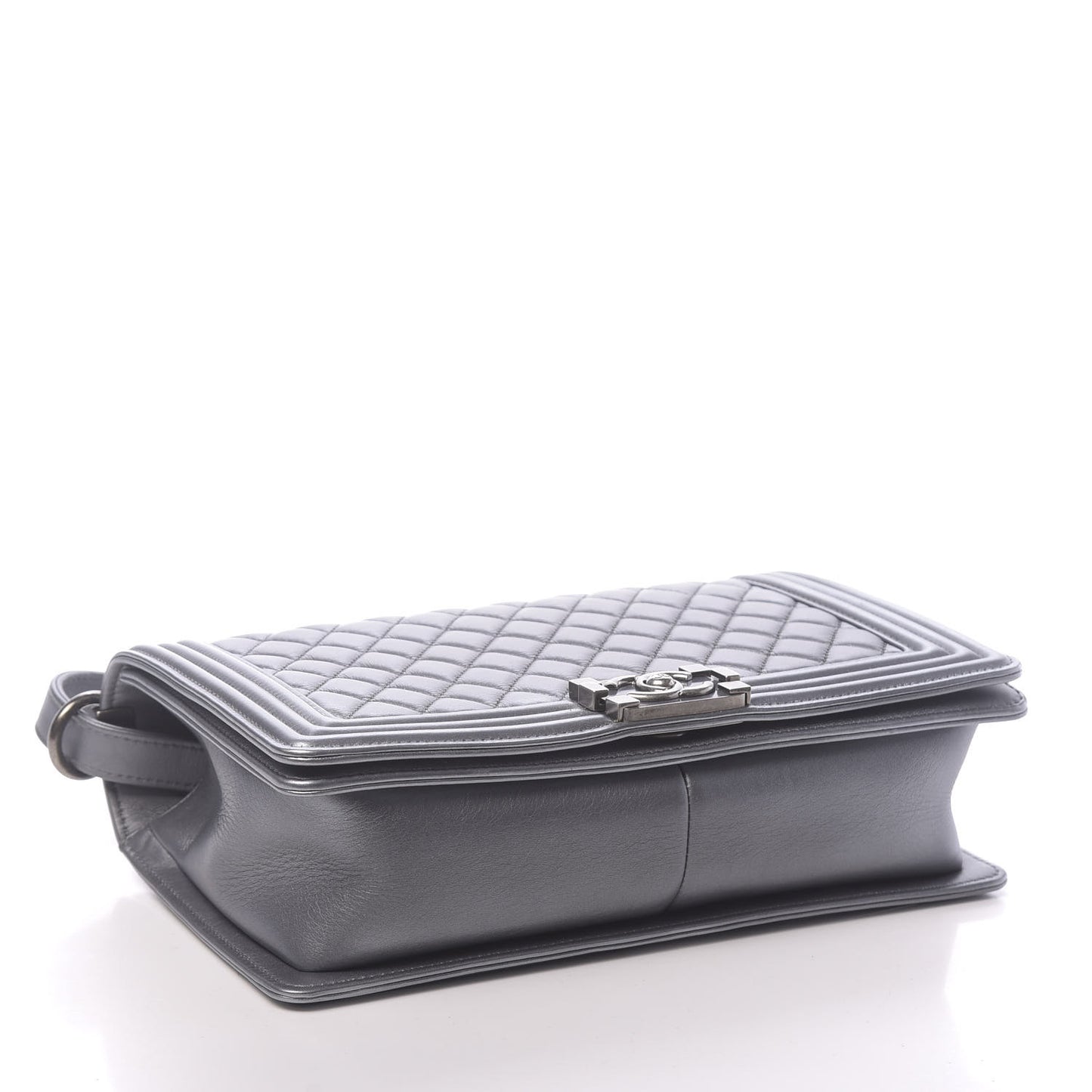 Metallic Calfskin Quilted New Medium Boy Flap Dark Silver