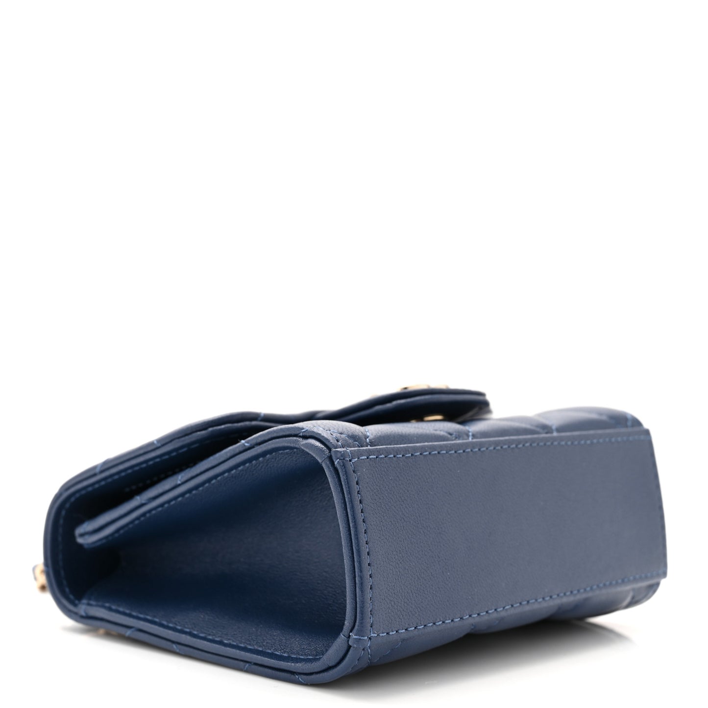 Lambskin Quilted Top Handle Clutch With Chain Blue