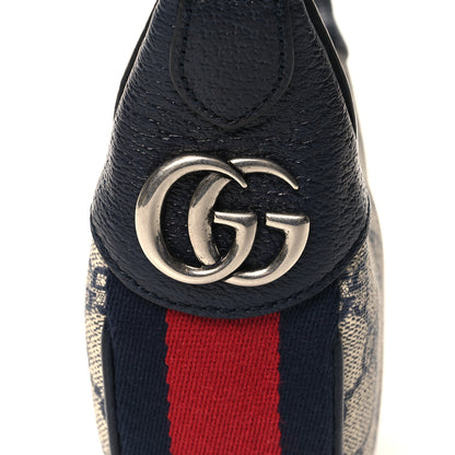 Gucci GG Supreme Monogram Textured Dollar Calfskin Web Mini Ophidia Half Moon Hobo Beige Blue 11 of 12
