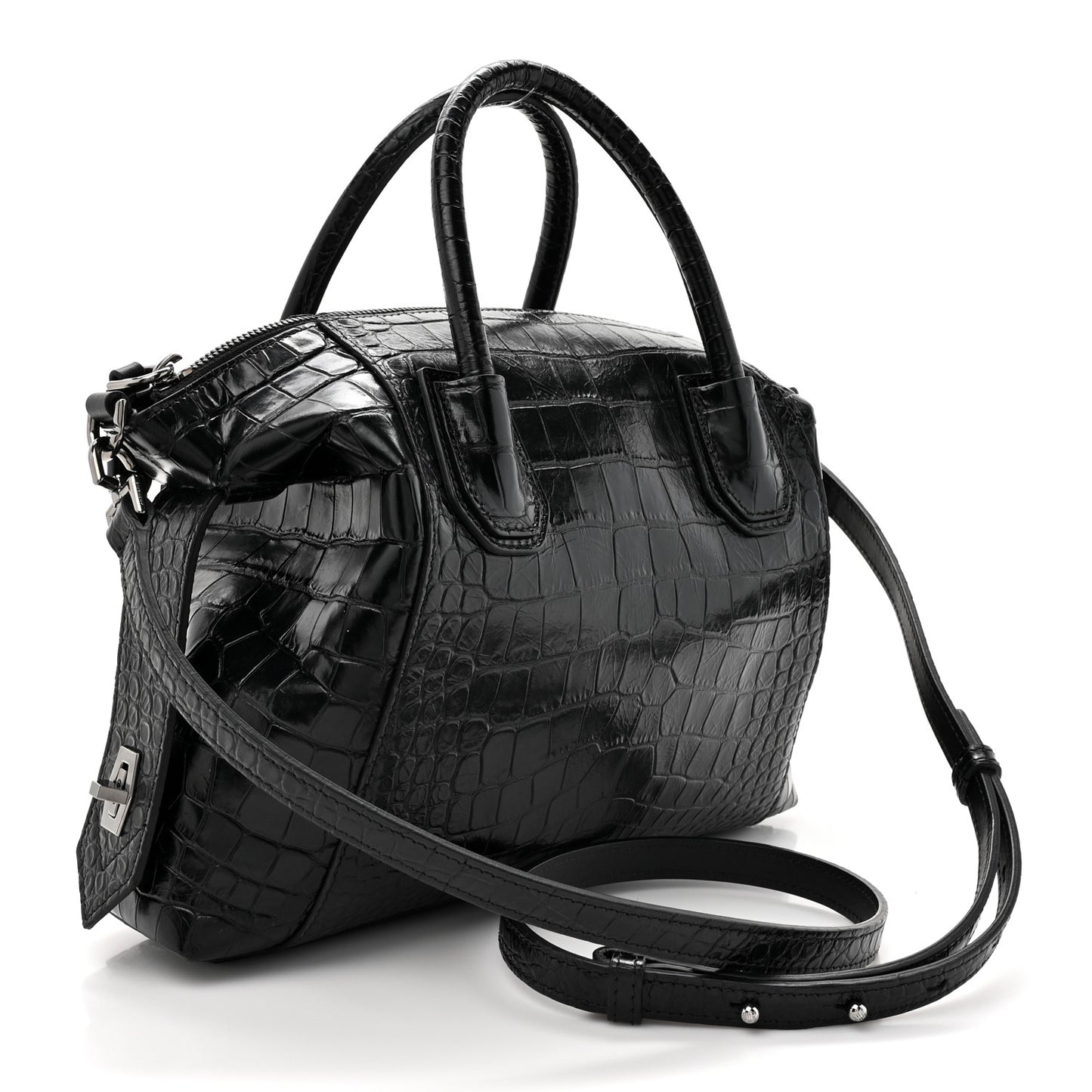 Calfskin Crocodile Embossed Medium Soft Antigona Black