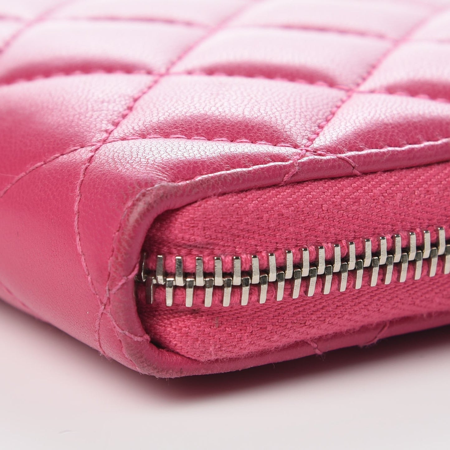 Lambskin Quilted Large Gusset Zip Around Wallet Pink