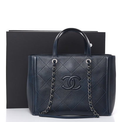 Chanel Deerskin Stitched Large CC Shopping Tote Navy 15 of 17