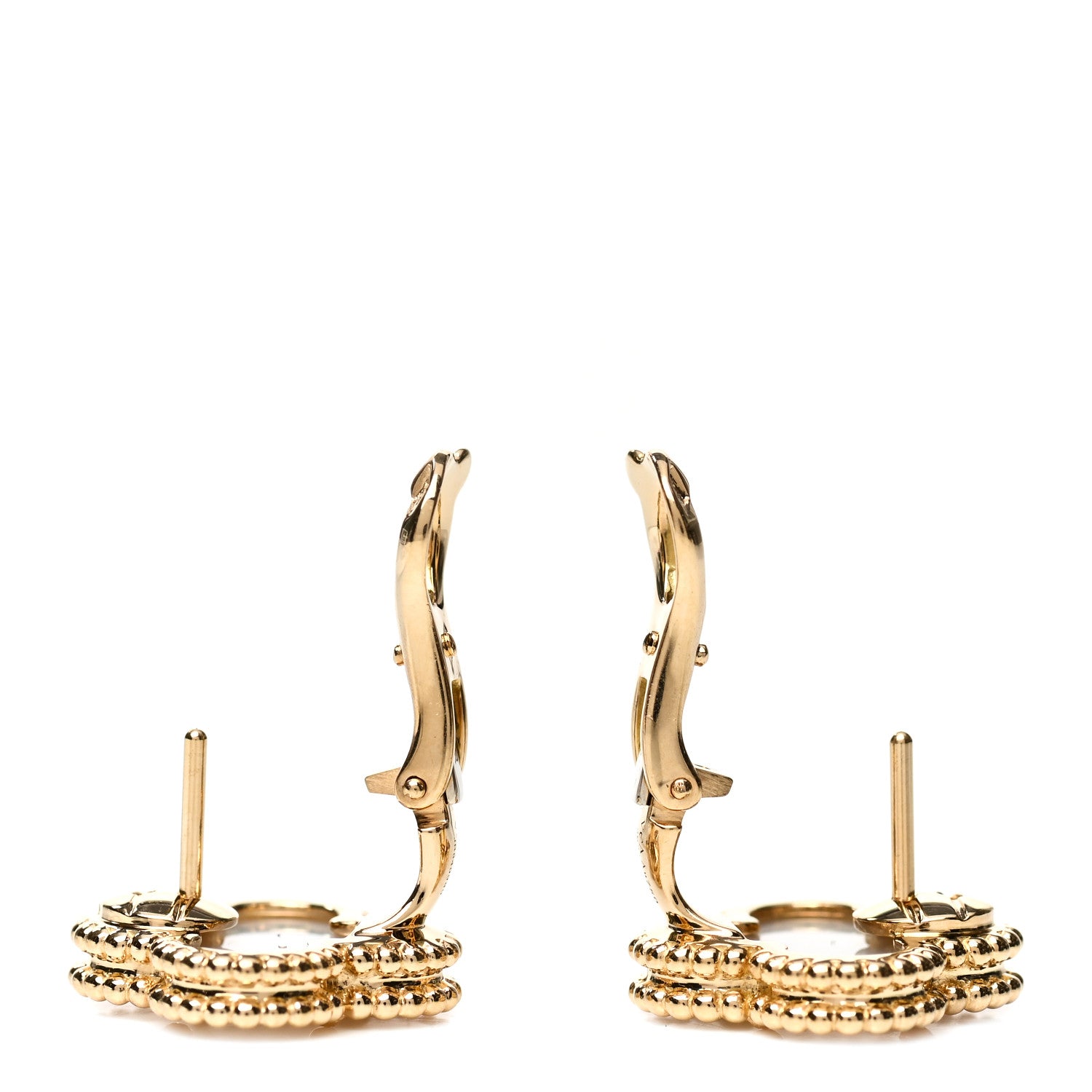 Van Cleef & Arpels 18K Yellow Gold Mother of Pearl Vintage Alhambra Earrings 3 of 5
