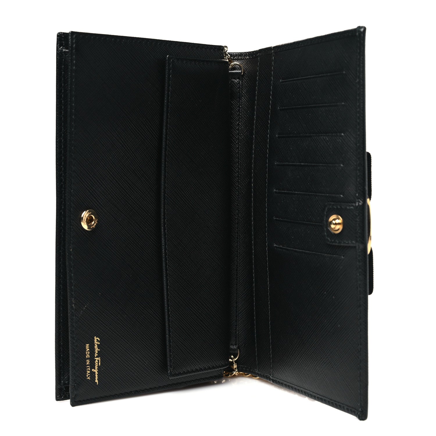 Salvatore Ferragamo Hammered Calfskin Vara Wallet On Chain Black 5 of 10