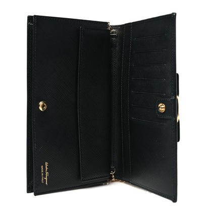 Salvatore Ferragamo Hammered Calfskin Vara Wallet On Chain Black 5 of 10
