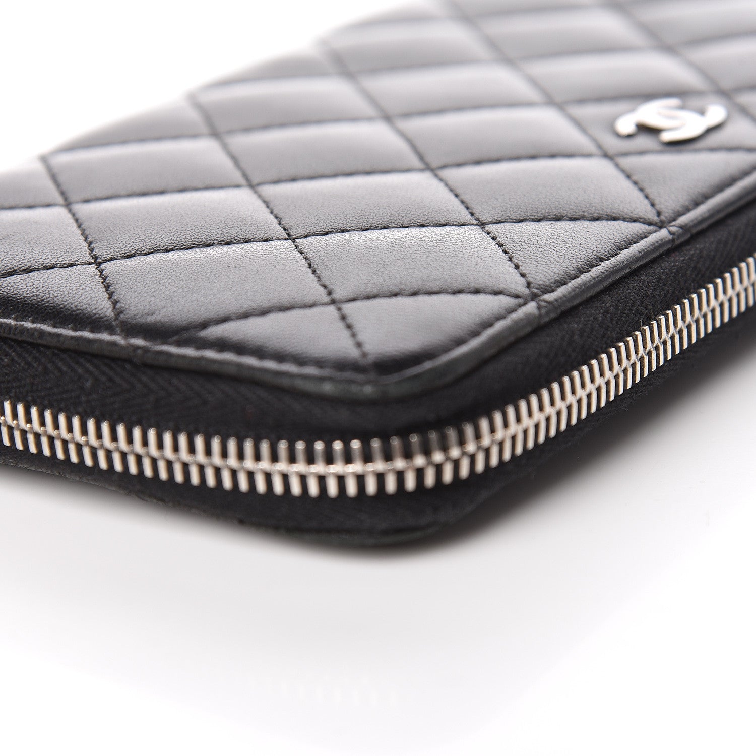 Chanel Lambskin Quilted Large Gusset Zip Around Wallet Black 14 of 17