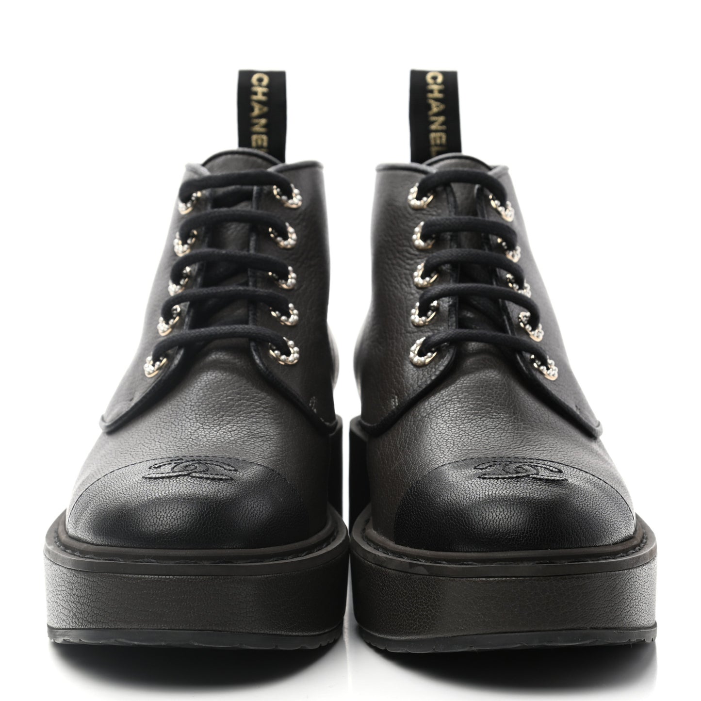 Goatskin Pearl Lace Up CC Short Boots 41.5 Brown Black