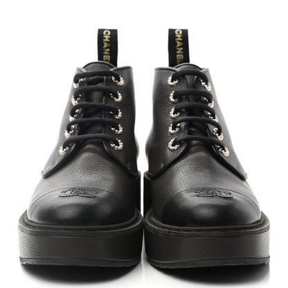 Chanel Goatskin Pearl Lace Up CC Short Boots 41.5 Brown Black 2 of 12