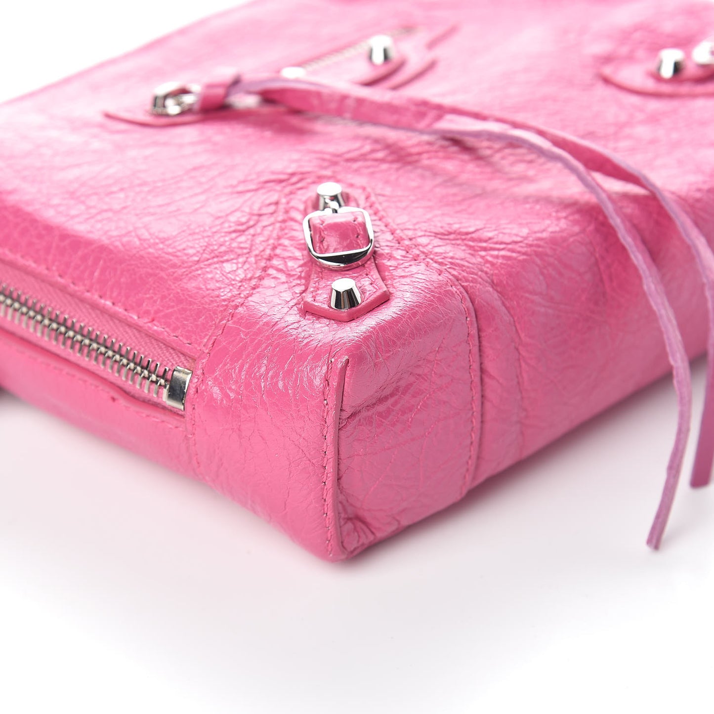 Agneau Arena Classic Silver Hardware Pouch With A Chain Crossbody Rose Flamingo