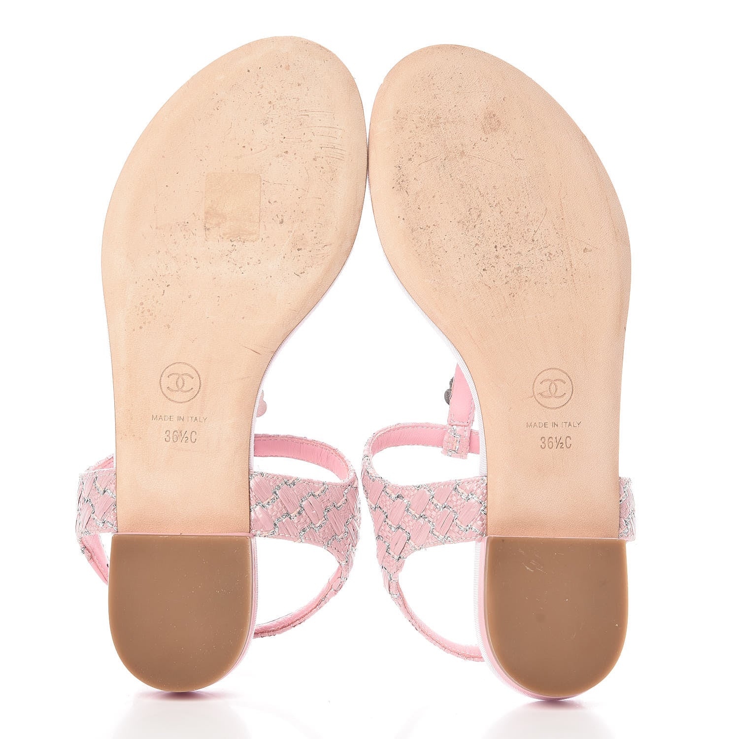 Chanel Tweed CC Charm Thong Sandals 36.5 Pink Silver 7 of 13