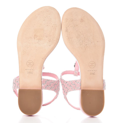 Chanel Tweed CC Charm Thong Sandals 36.5 Pink Silver 7 of 13