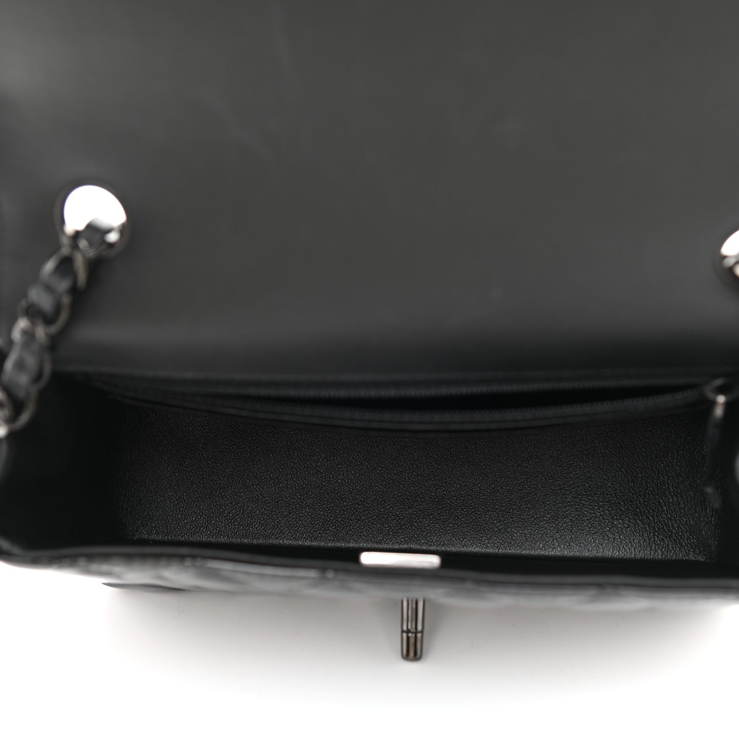 Patent Calfskin Quilted Mini Rectangular Flap So Black