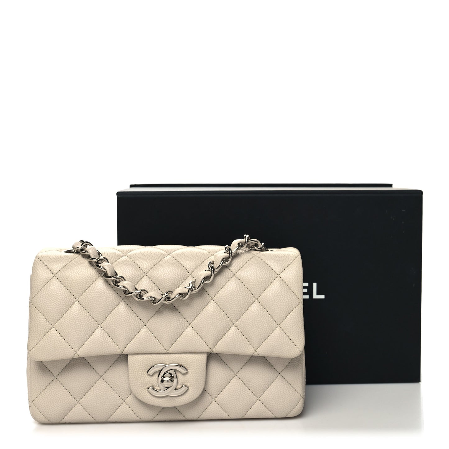 Caviar Quilted Mini Rectangular Flap Ivory