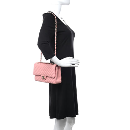 Chanel Caviar Flat Chevron Quilted Medium Double Flap Pink 2 of 9