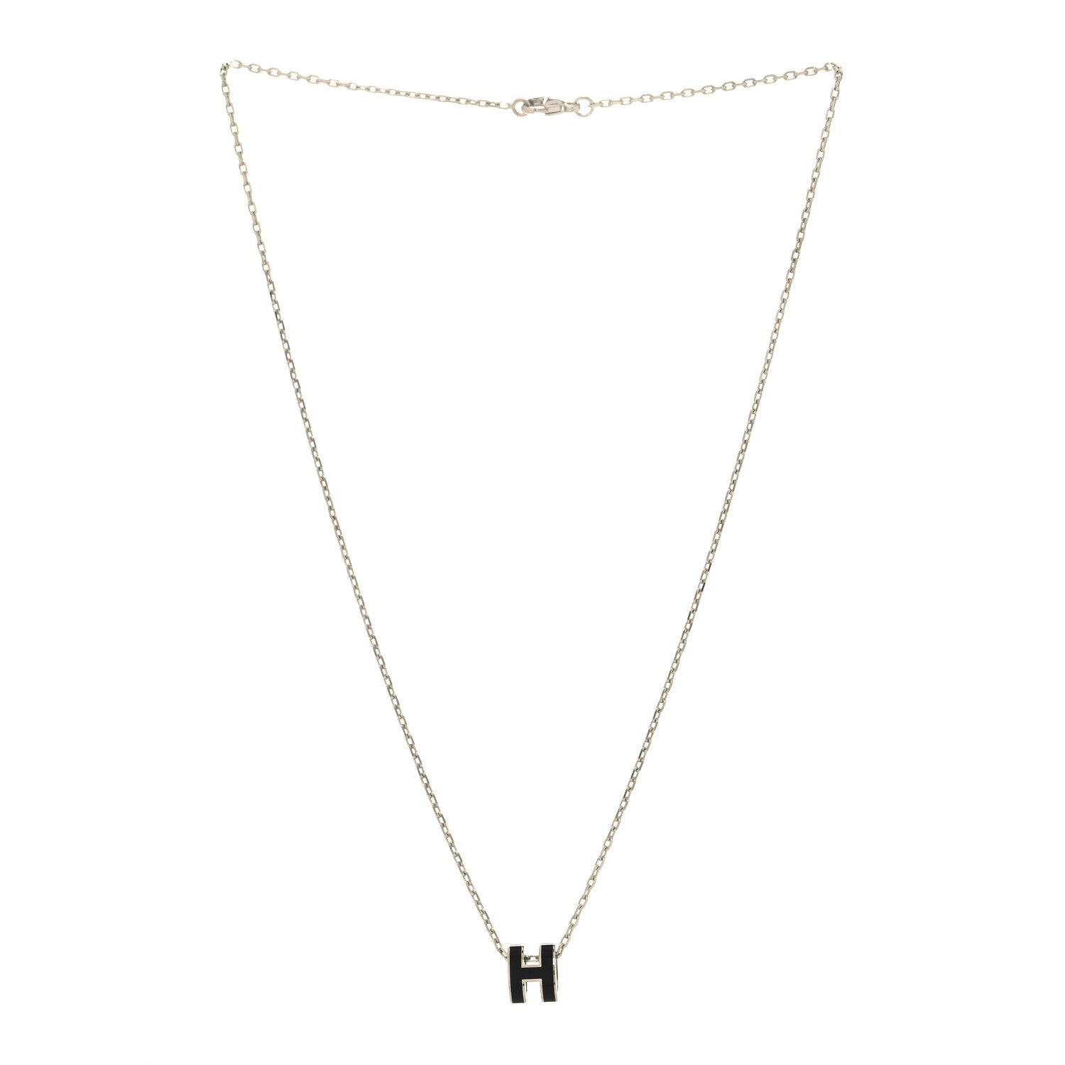 Hermes Lacquered Palladium Mini Pop H Pendant Necklace Black 3 of 5