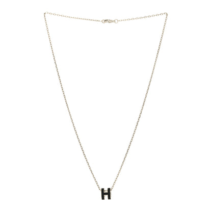 Hermes Lacquered Palladium Mini Pop H Pendant Necklace Black 3 of 5