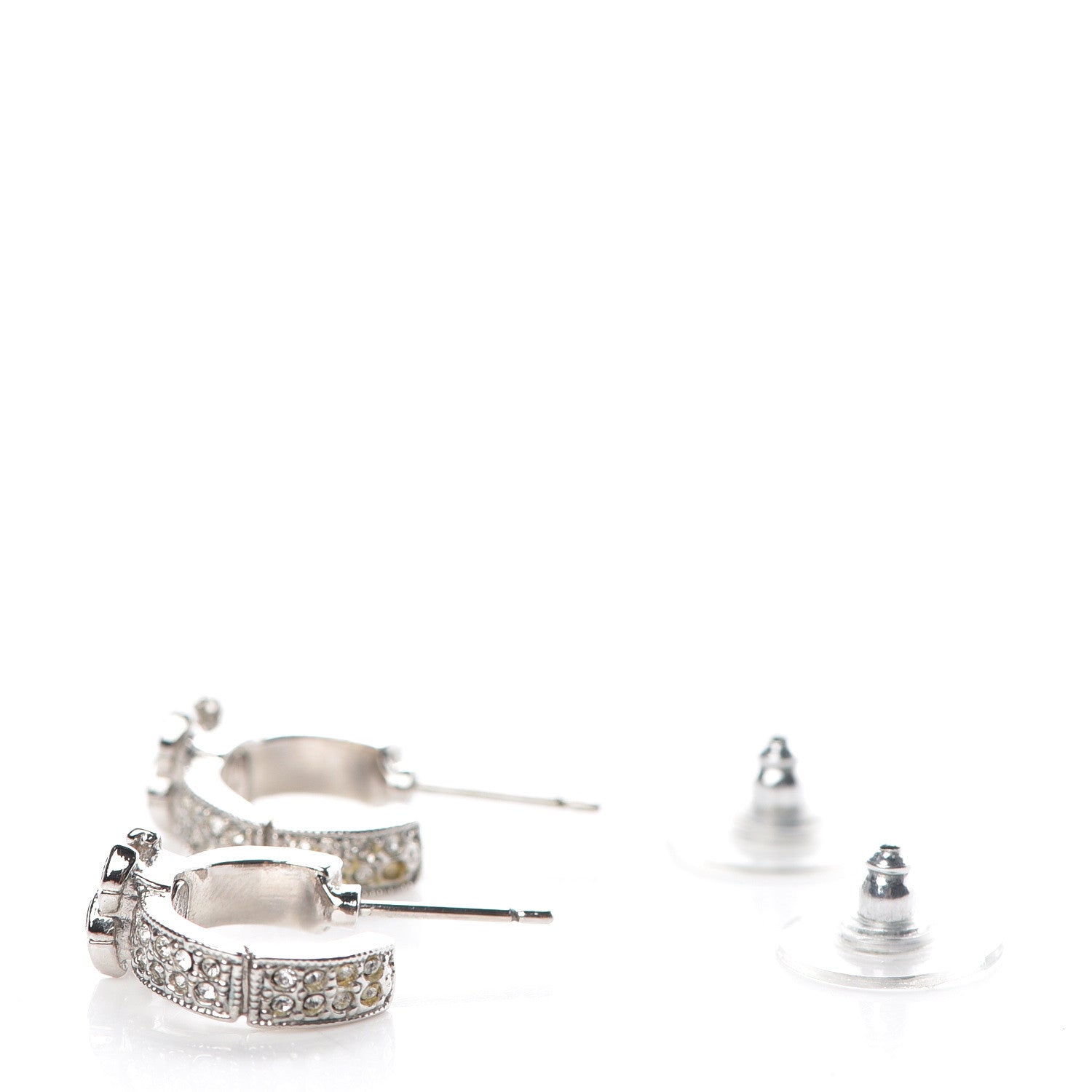 Chanel Crystal CC Hoop Earrings Silver 3 of 5
