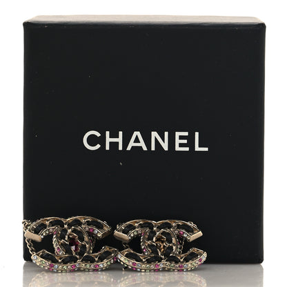 Chanel Metal Lambskin Crystal CC Chain Drop Earrings Black Gold Pink Multicolor 5 of 5