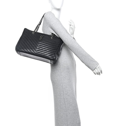 Saint Laurent Sheepskin Matelasse Chevron Large Monogram Shopping Bag Black 2 of 10