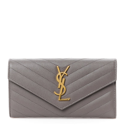 Saint Laurent Grain De Poudre Matelasse Chevron Monogram Flap Wallet Storm 1 of 15