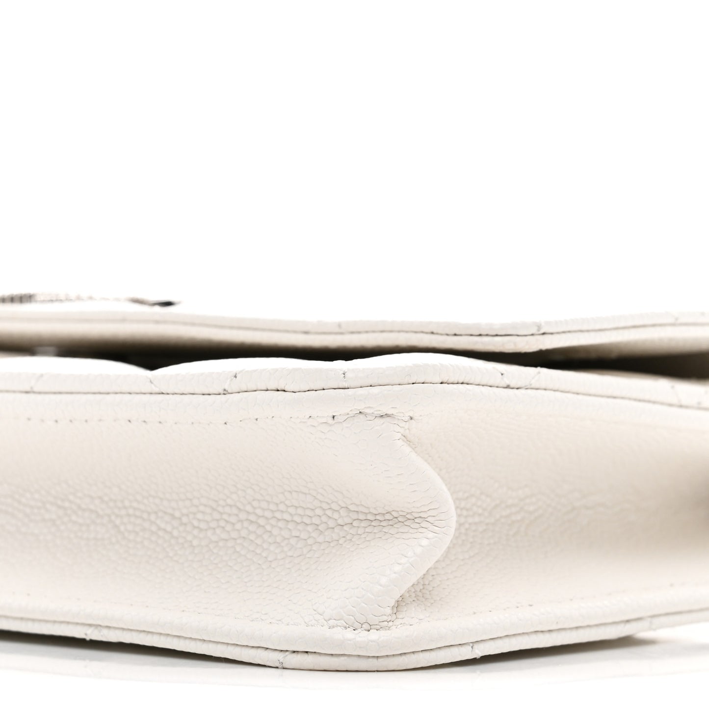 Caviar Quilted Ribbed Metal Wallet on Chain WOC White