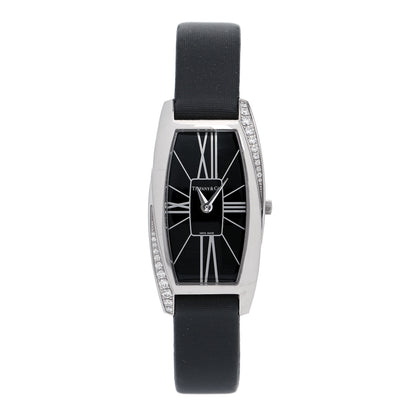 Tiffany 18K White Gold Satin Diamond 18mm Gemea Quartz Watch Black 1 of 5