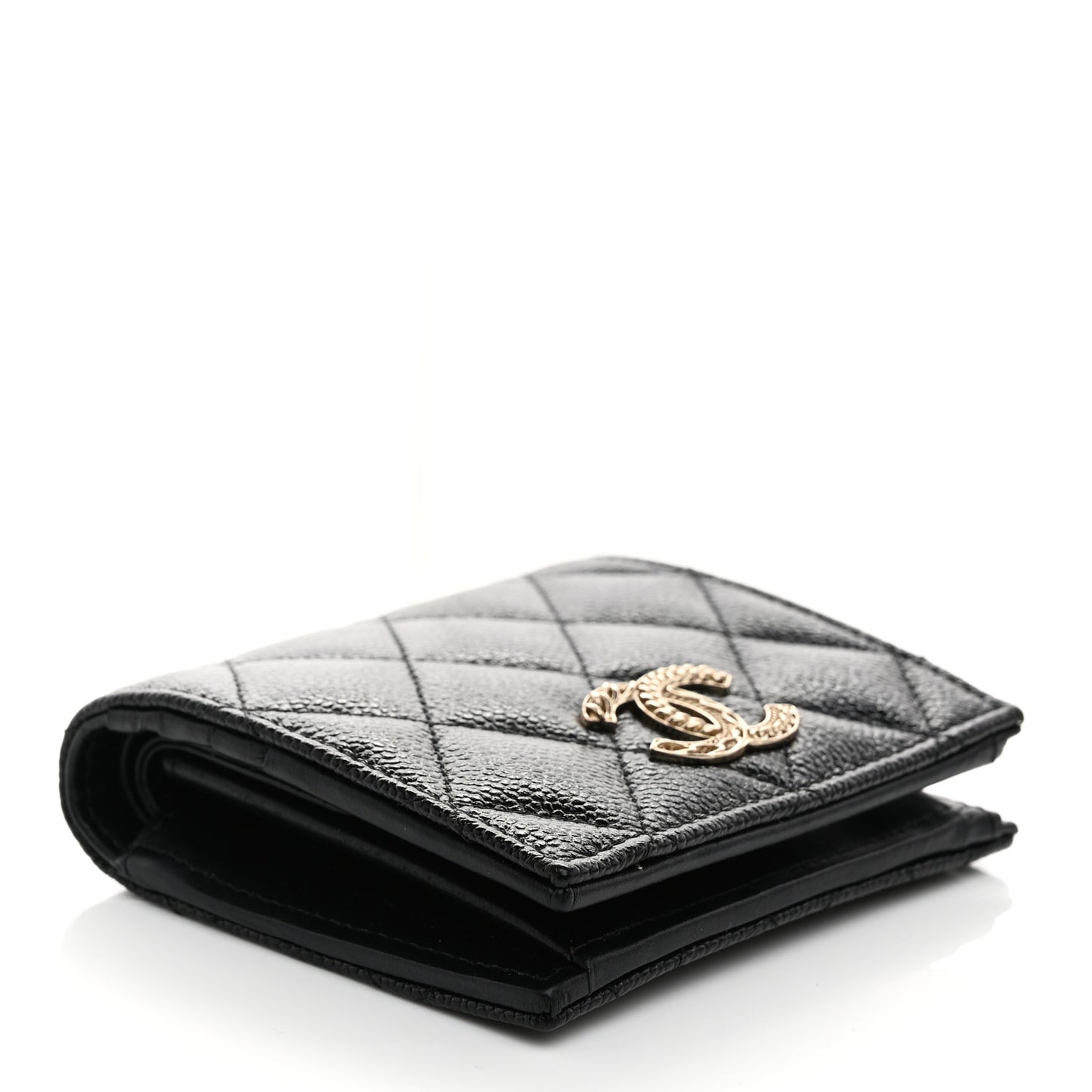 Caviar Quilted Multi Chain CC Compact Bifold Wallet Black