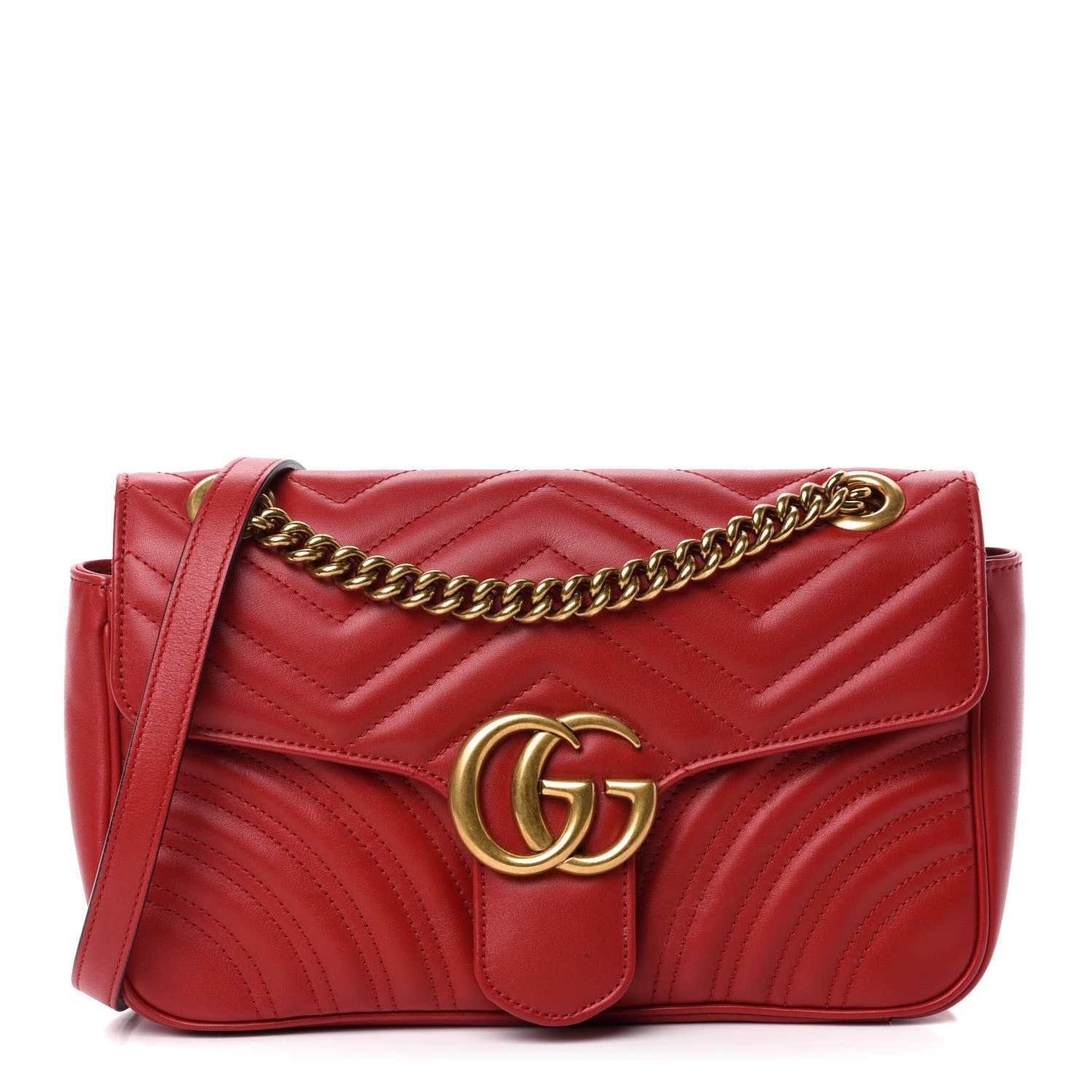 Gucci Calfskin Matelasse Small GG Marmont Shoulder Bag Hibiscus Red 1 of 13
