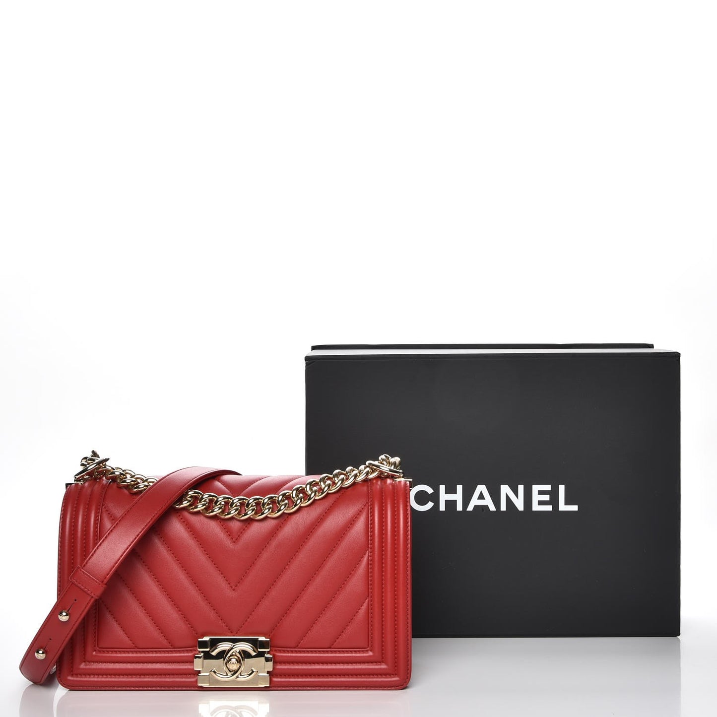 Calfskin Chevron Quilted Medium Boy Flap Red