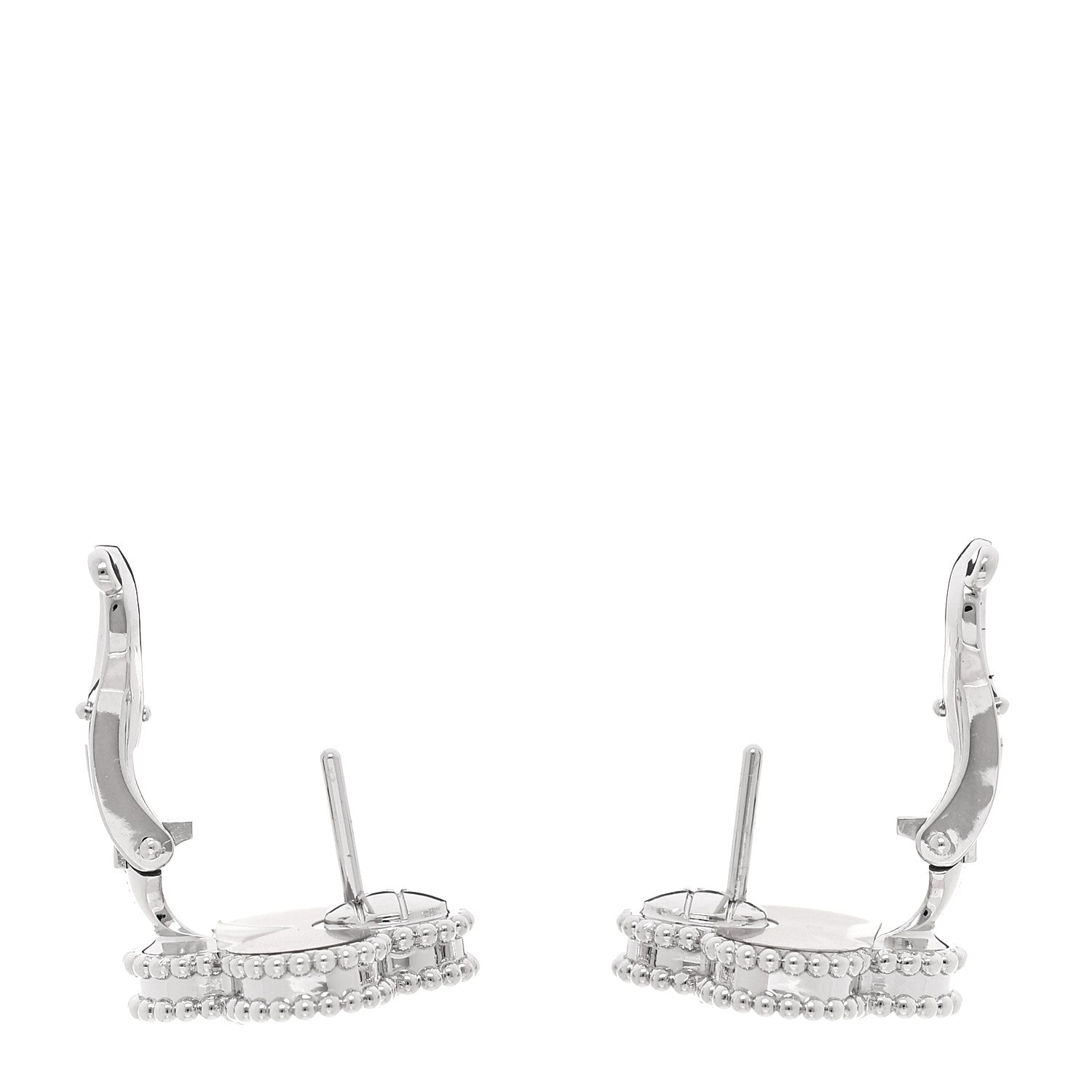 Van Cleef & Arpels 18K White Gold Guilloche Vintage Alhambra Earrings 3 of 5