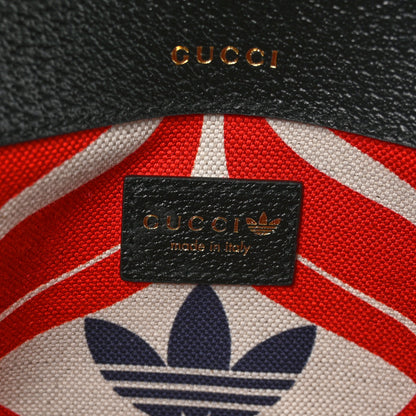 Gucci X ADIDAS Textured Dollar Calfskin Web Small Trefoil Horsebit 1955 Shoulder Bag Black Off White 6 of 10