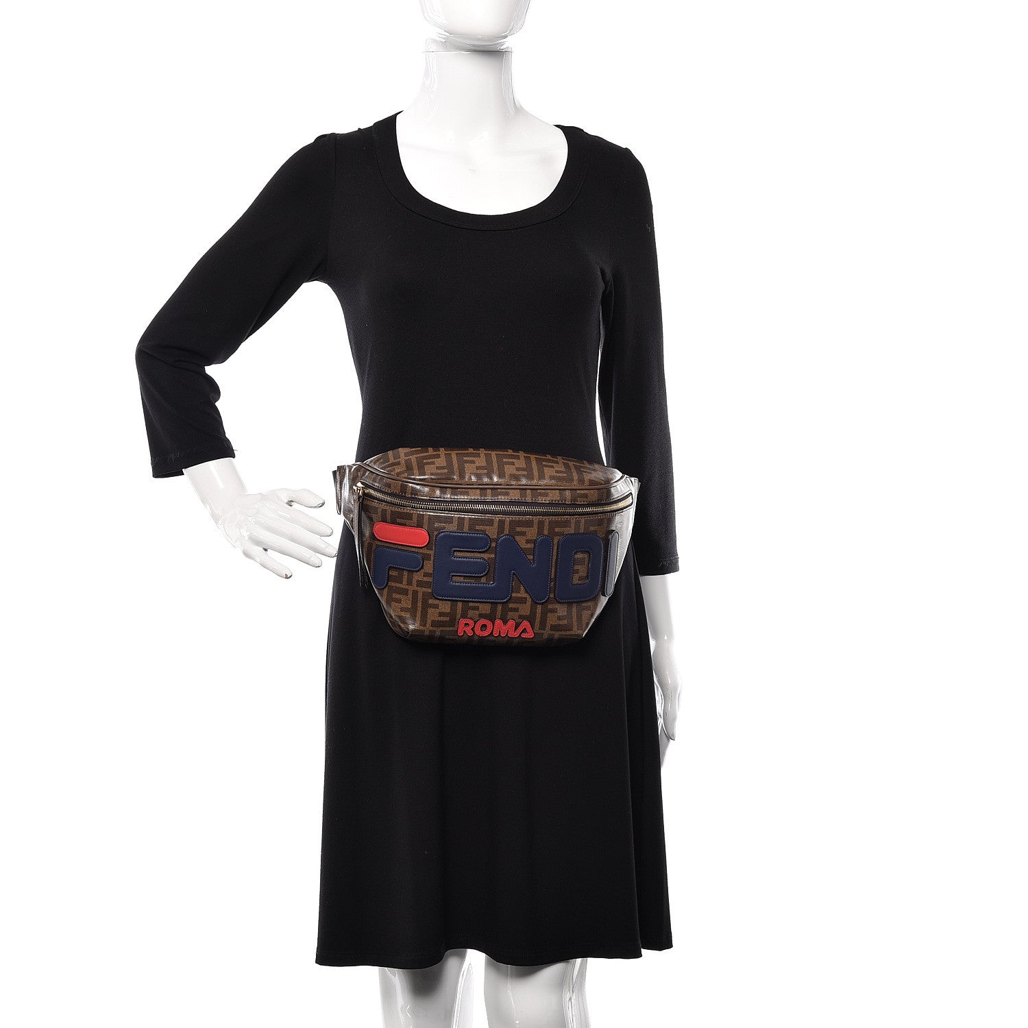 Fendi X FILA Glazed Fabric Vitello Century FF 1974 Mania Belt Bag Mogano Panna Blueberry 2 of 10