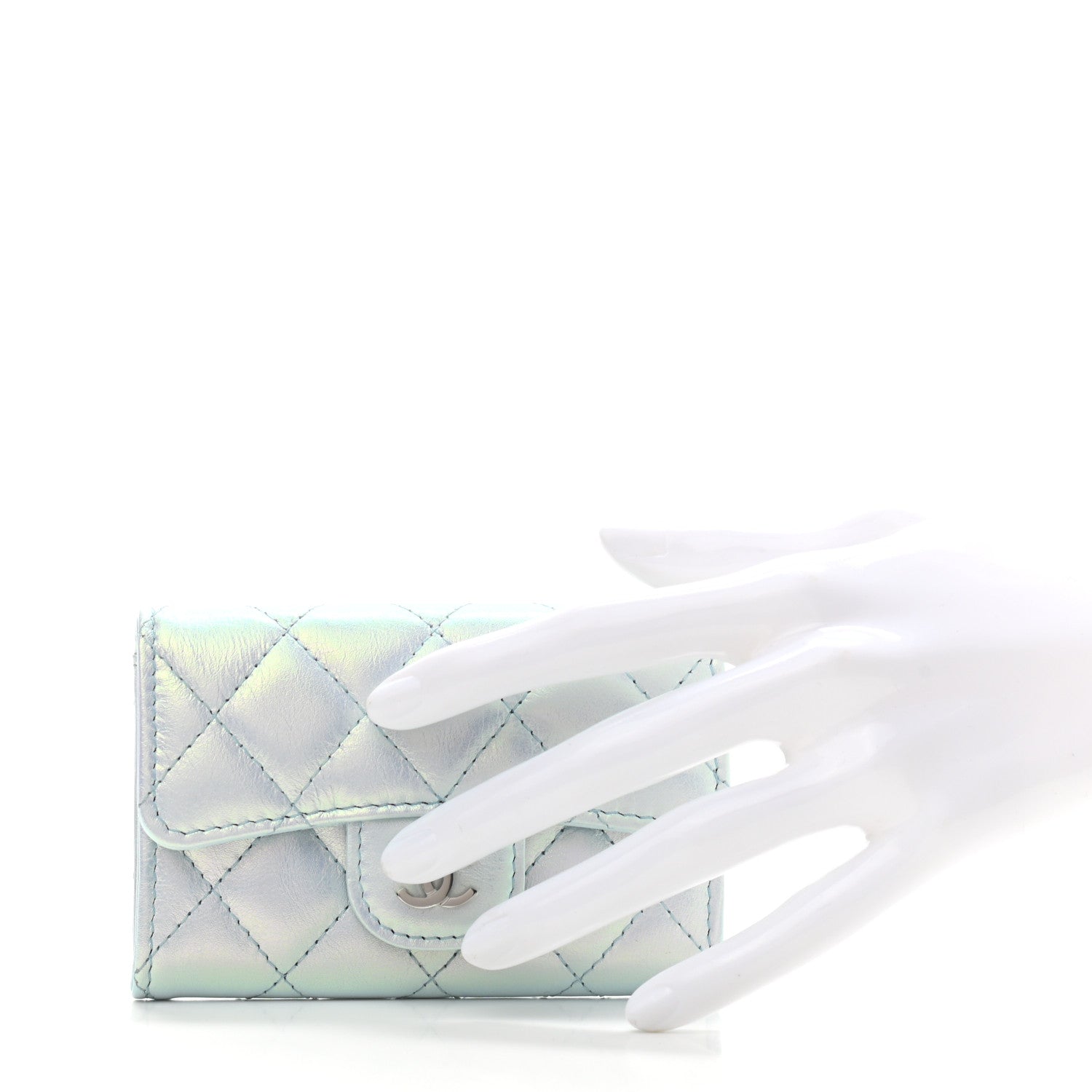 Chanel Iridescent Calfskin Quilted Flap Card Holder Light Blue 2 of 8
